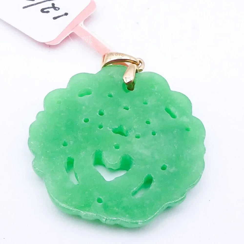 Chuck Clemency 10k Yellow Gold Jade Carved Phoenix 18 Ctw Pendant Necklace NEW
